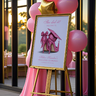 Elegant Pink Stilettos & Grad Cap Grad Welcome Poster