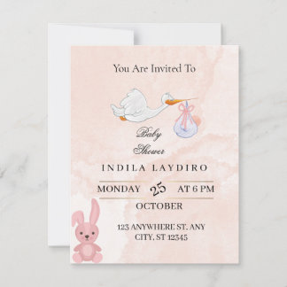 Elegant Pink Stork Baby Shower Card