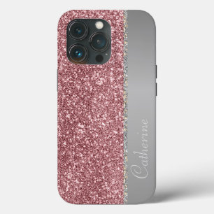 Elegant Pink Strip Glitter Custom Personalise Name iPhone 13 Pro Case