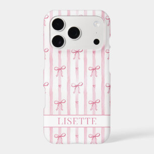 Elegant Pink Striped Coquette Bows Monogrammed