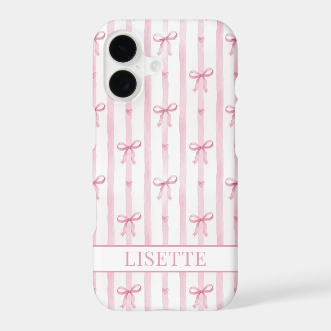 Elegant Pink Striped Coquette Bows Monogrammed (Back)