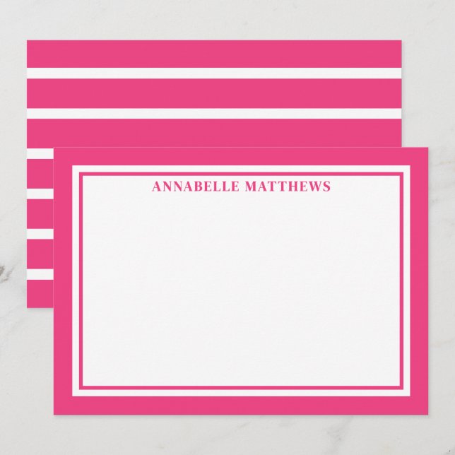 Elegant Pink Striped Monogram Card (Front/Back)
