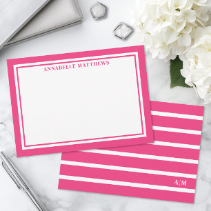 Elegant Pink Striped Monogram Card