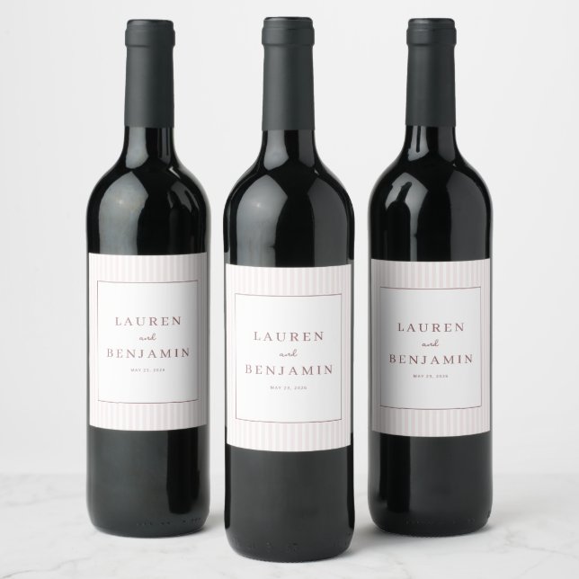 Elegant Pink Striped Names Wine Label (Bottles)