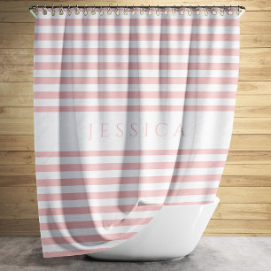 Elegant Pink Striped Pattern Name Shower Curtain