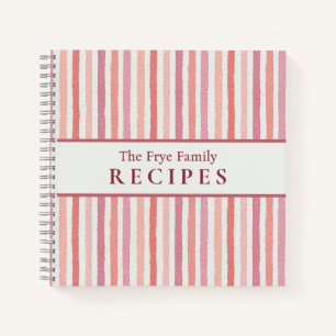 Elegant Pink Striped Personalized Family Recipe Notebook