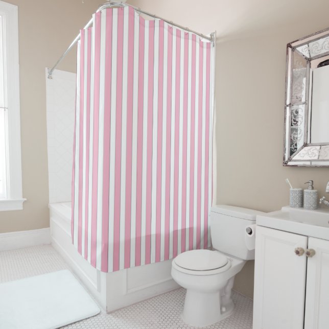 Elegant Pink Striped Shower Curtain (In Situ)