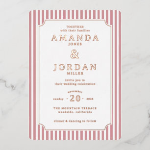 Elegant Pink Striped Wedding Invitation