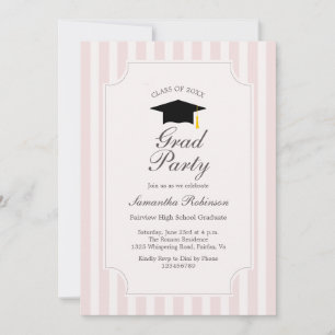 Elegant Pink Stripes Graduation Party Invitation