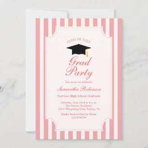 Elegant Pink Stripes Graduation Party Invitation