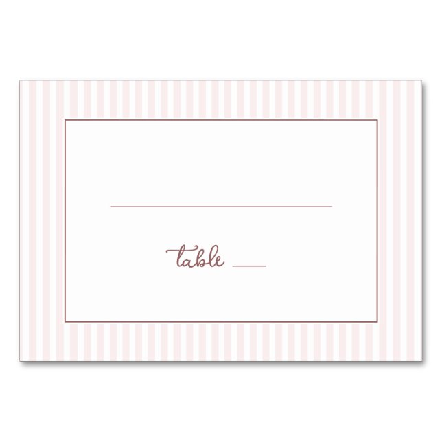 Elegant Pink Stripes Minimalist Table Number (Front)