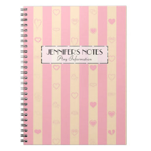 Elegant Pink Stripes Modern Heart Pattern Notebook