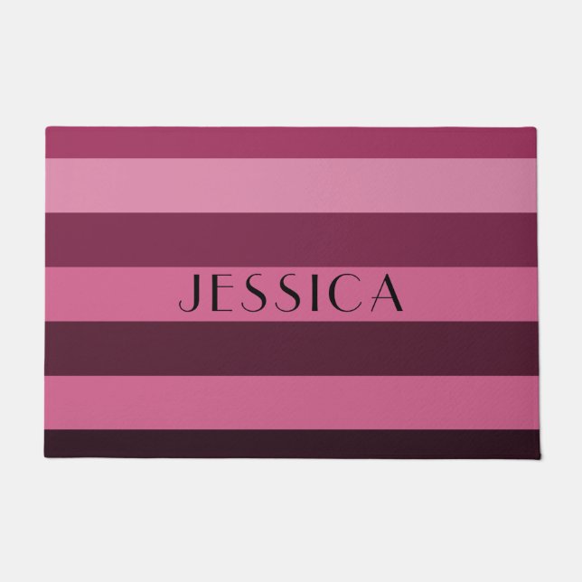 Elegant Pink Stripes Name  Doormat (Front)
