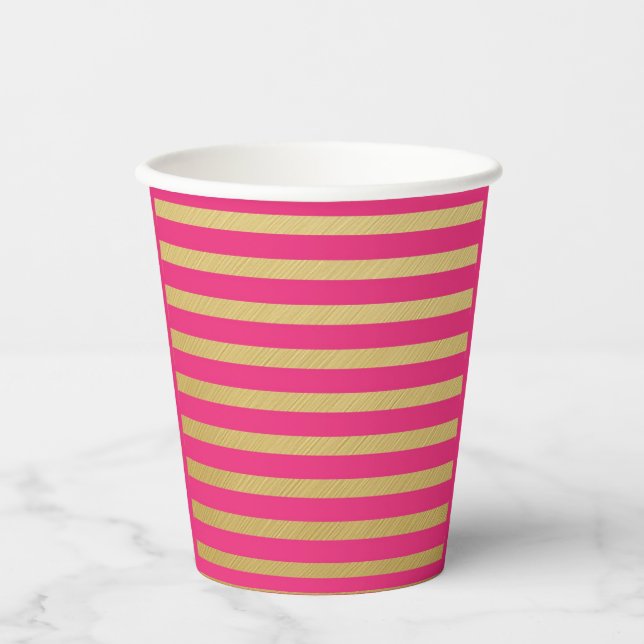 Elegant Pink Stripes Paper Cups (Front)
