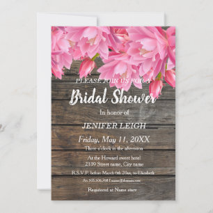 Elegant pink summer flower rustic bridal shower invitation