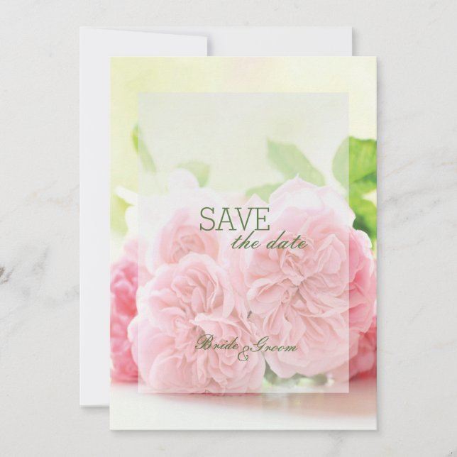 Elegant Pink Summer Rose Wedding SAVE the Date (Front)