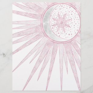 Elegant Pink Sun Moon Doodle Mandala White Design Custom Letterhead