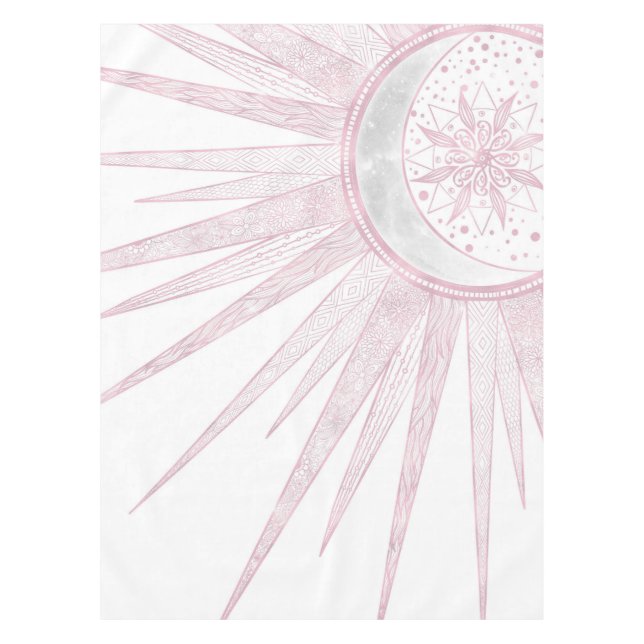 Elegant Pink Sun Moon Doodle Mandala White Design Tablecloth (Front)