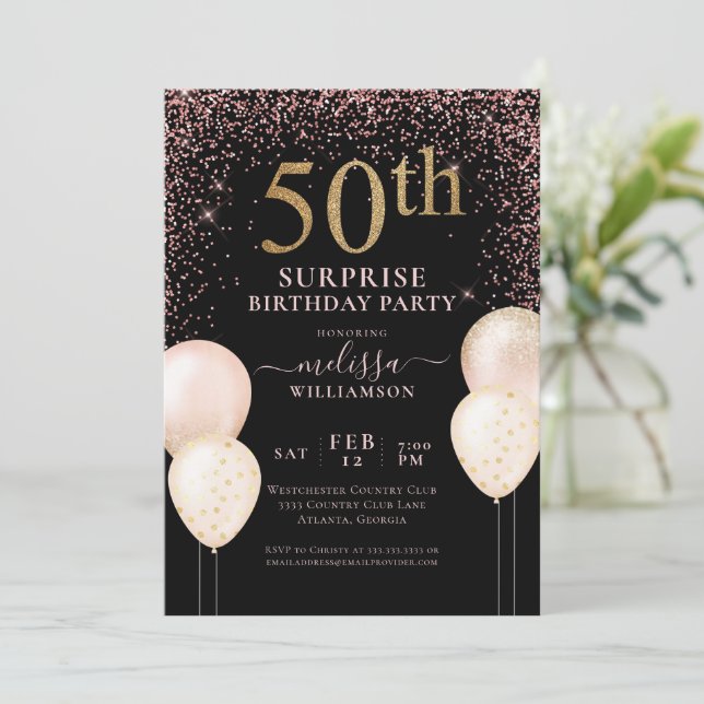 Elegant Pink Surprise 50th Birthday I Invitation (Standing Front)