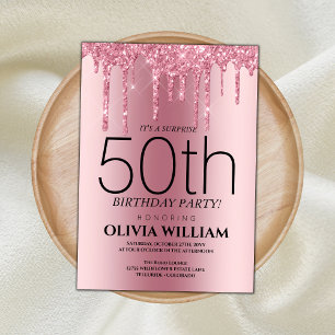 Elegant Pink Surprise Birthday Party Invitation