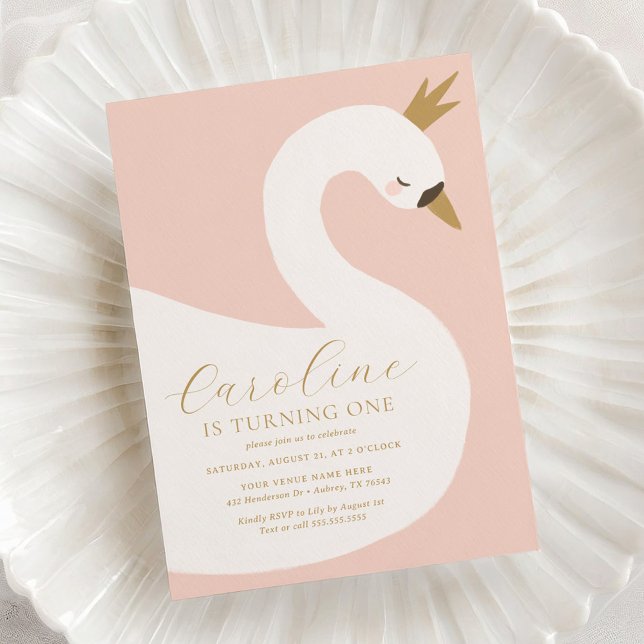 Elegant Pink Swan Birthday Invitation (Creator Uploaded)