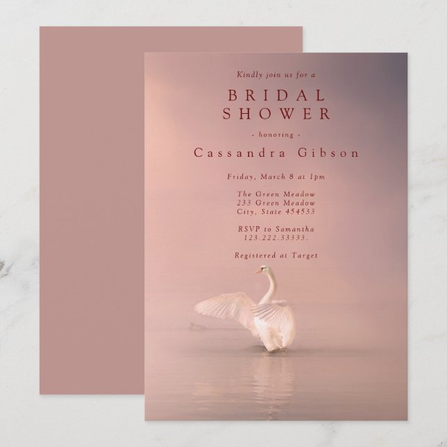Elegant Pink Swan Bridal Shower Invitation (Front/Back)