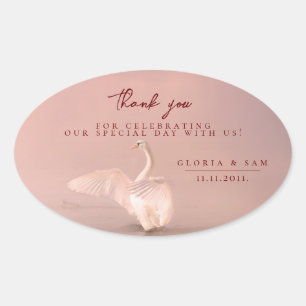 Elegant Pink Swan Thank You Wedding  Oval Sticker