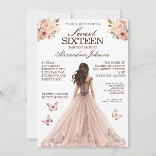 Elegant Pink Sweet 16 Fancy Dress Invitations
