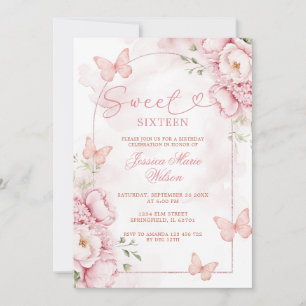 Elegant Pink Sweet 16 Invitation with Butterflies