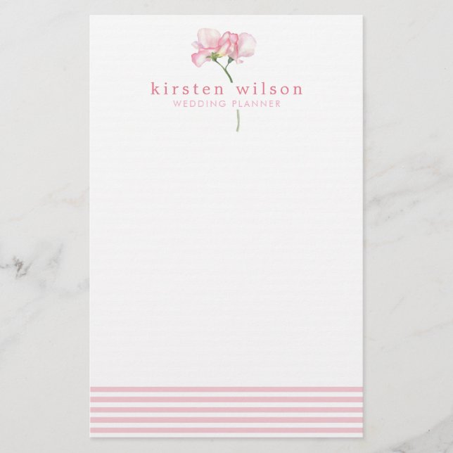 Elegant Pink Sweet Pea Flowers - Personalised  Stationery (Front)