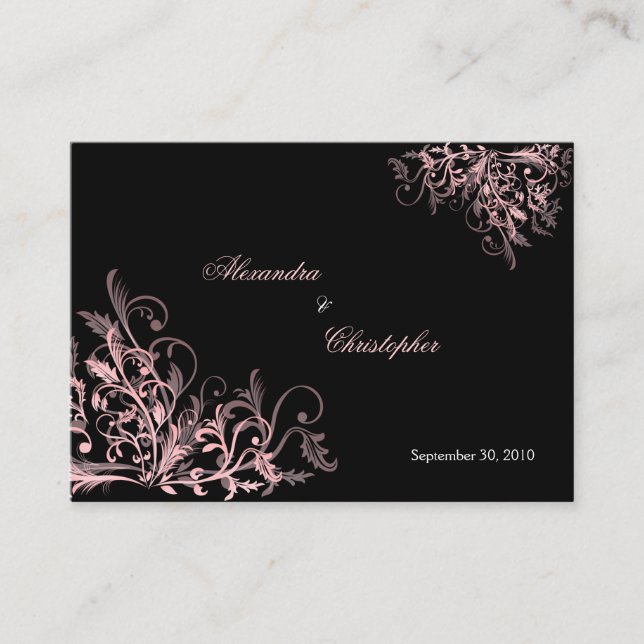 Elegant Pink Swirls RSVP Wedding Announcement Mini (Front)