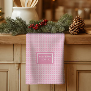 Elegant Pink Tartan Towel Custom Name Gift Idea