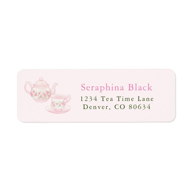 Elegant Pink Tea Cup Return Address Label (Front)