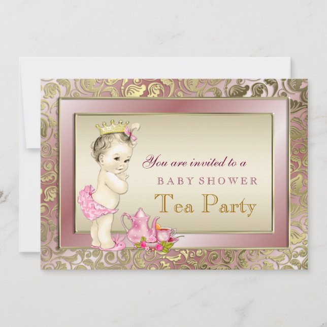Elegant Pink Tea Party Baby Shower Invitation (Front)