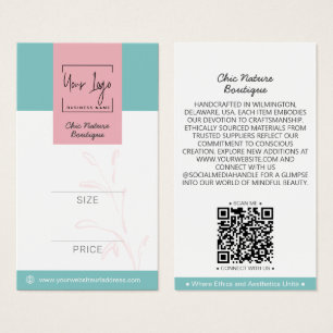 Elegant Pink & Teal Botanical Social QR Price Tag