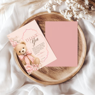 Elegant Pink Teddy Bear Baby Shower Thank You Card