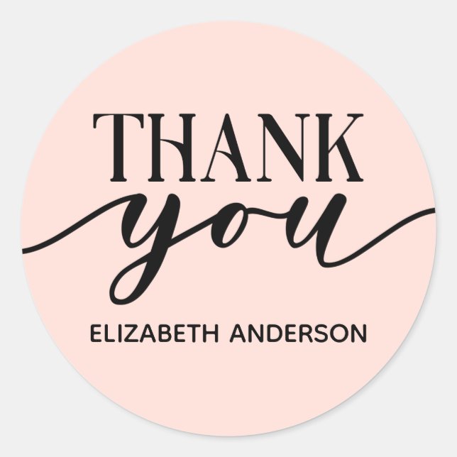 Elegant Pink Thank You Classic Round Sticker (Front)