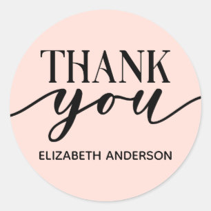 Elegant Pink Thank You Classic Round Sticker