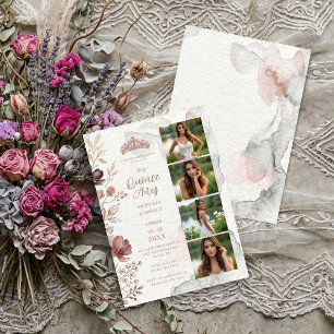 Elegant Pink Tiara 4-Photo Collage Quinces TMF26 Card