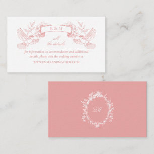 Elegant Pink Toile Birds Baroque Wedding Website Enclosure Card