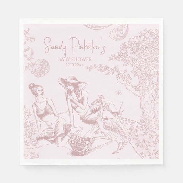 Elegant Pink Toile de Jouy Picnic Baby Shower Napkin (Front)
