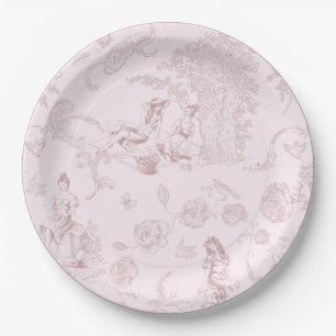 Elegant Pink Toile de Jouy Picnic Baby Shower Paper Plate