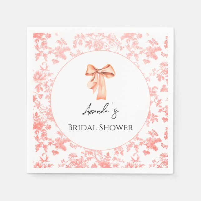 Elegant Pink Toile Floral Bridal Shower Brunch Napkin (Front)
