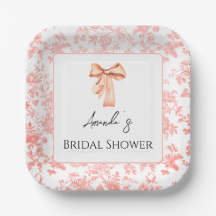 Elegant Pink Toile Floral Bridal Shower Brunch Paper Plate