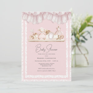 Elegant Pink Toile Vintage Whimsical Baby Shower Invitation