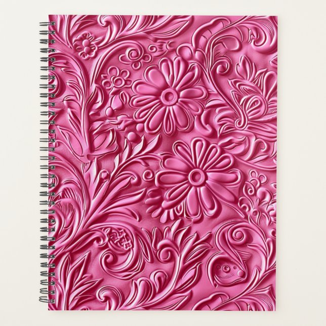 Elegant pink tooled leather  planner (Front)