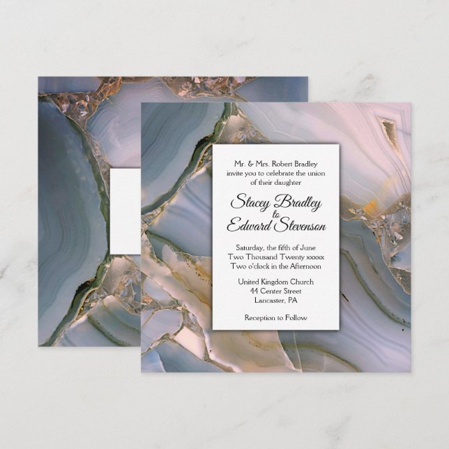 Elegant Pink Touch Marble Agate Wedding Invitation (Front/Back)