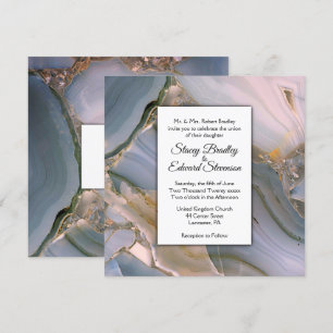 Elegant Pink Touch Marble Agate Wedding Invitation