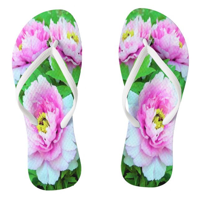 Elegant Pink Tree Peony Flowers with Yellow Centre Flip Flops (Footbed)