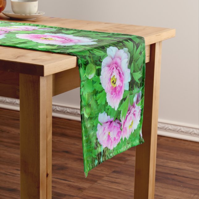 Elegant Pink Tree Peony Flowers with Yellow Centre Long Table Runner (In Situ)